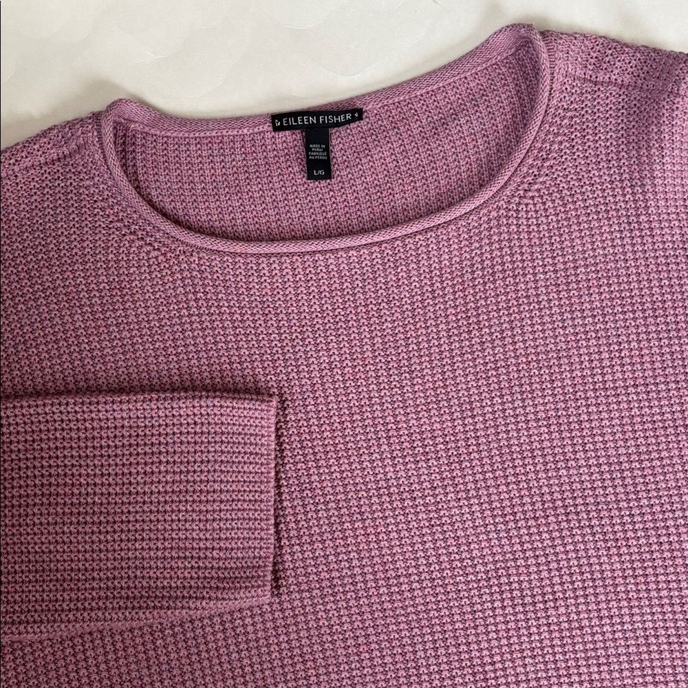 Eileen Fisher Organic Cotton Crewneck Knit Sweater Pink Women’s Size Large